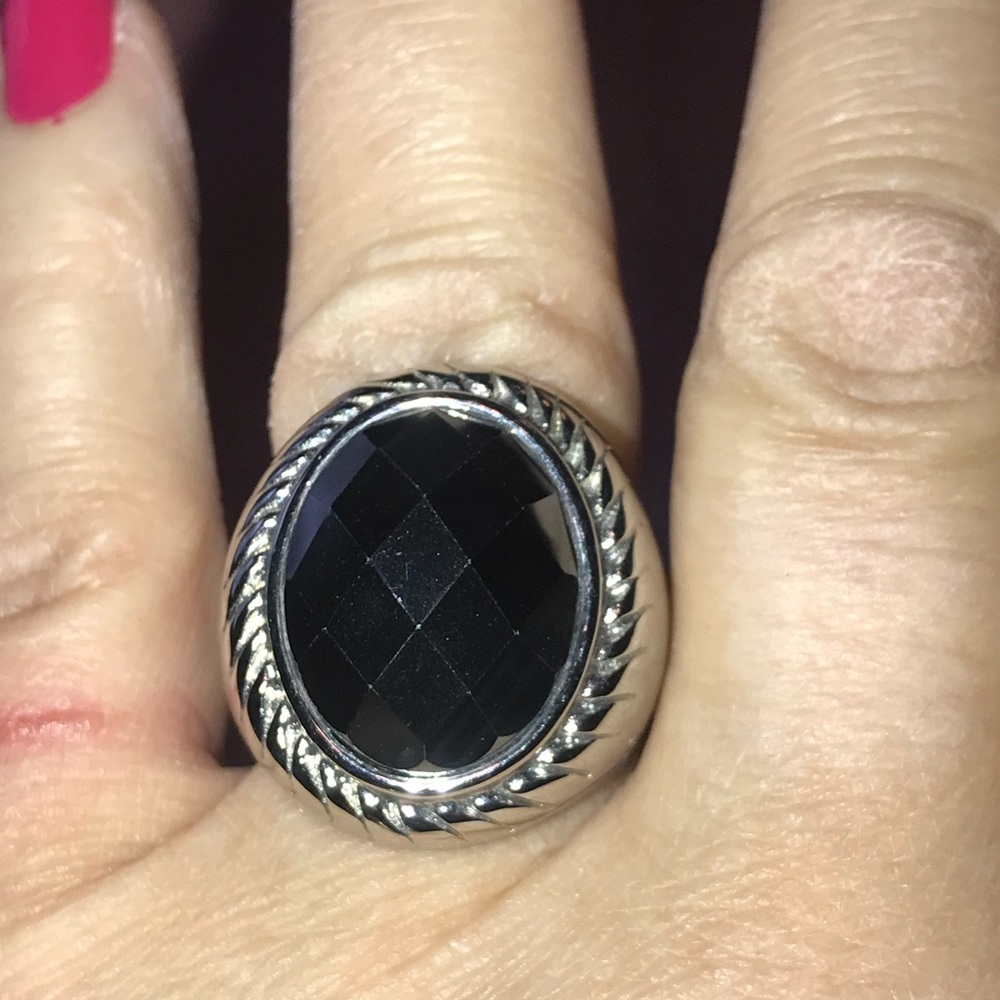 Large Faceted Hematite Stone size 9 Stainless Steel Setting